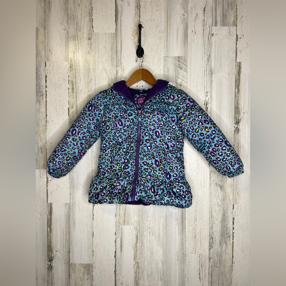 Pink Platinum Girls Hooded Leopad Print Jacket Coat Blue Purple Size 6X - Picture 1 of 11